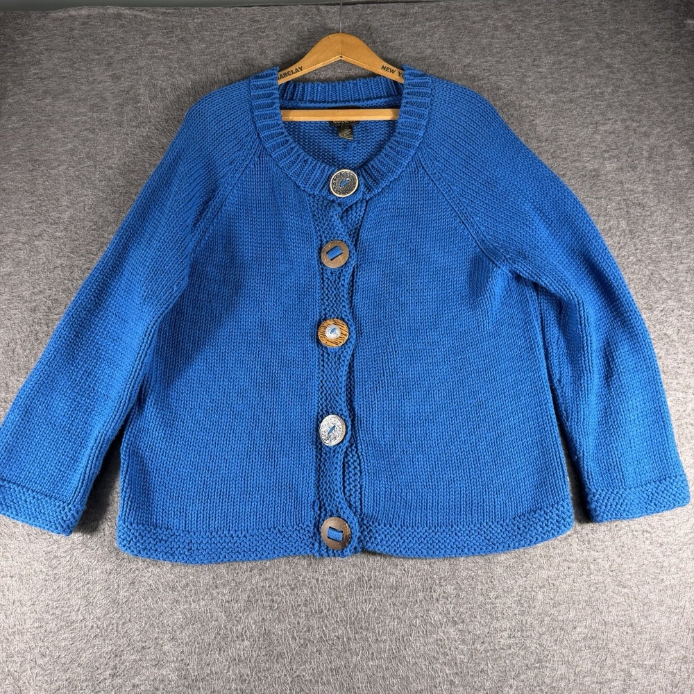 Pure Handknit Cardigan Sweater SZ L/XL Blue Cotton Button Up Coastal Grandmacore